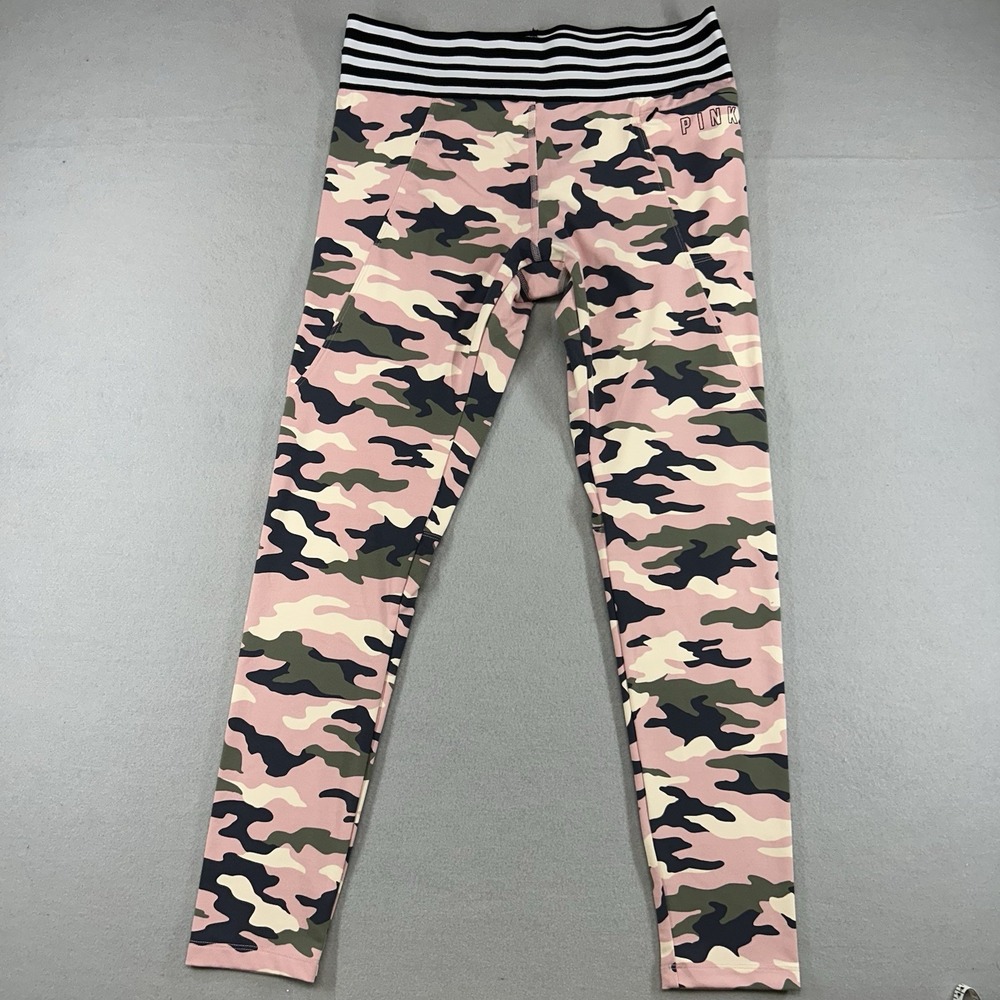 VS Pink Ultimate Striped Band leggings Sz L Pink Camo Y2K Preppy 2000's Vintage